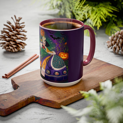 🎭🎃 The Masquerade Beneath The Pumpkin Lantern Colorful Mug – Theatrical Halloween Charm