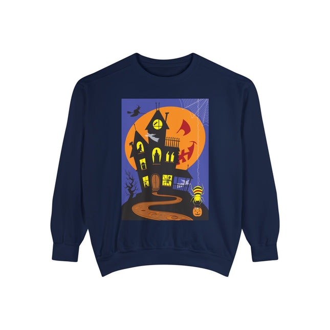 Halloween Night at the Haunted House Unisex Garment-Dyed Sweatshirt