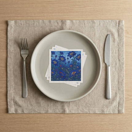 💙🌿 The Sapphire Blue Enchanted Blossom Garden Napkins – Elegant Botanical Floral Art