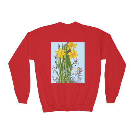 Daffodil Fairy Youth Crewneck Sweatshirt – Springtime Magic & Vintage Charm