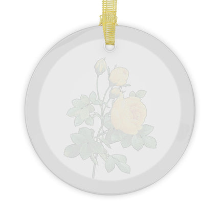 Yellow Rose botanical illustration by Pierre-Joseph Redouté Glass Ornament