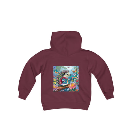 Cute Hedgehog Youth Hooded Sweatshirt – Garden Charm & Whimsical Delight