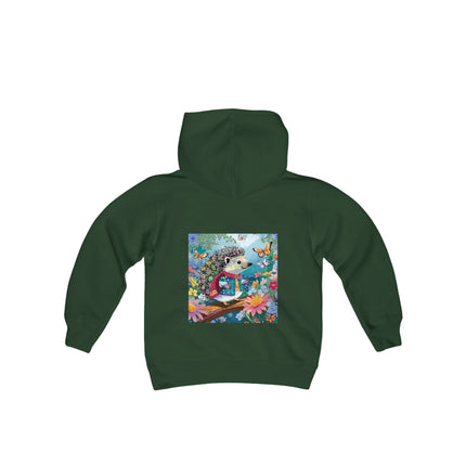 Cute Hedgehog Youth Hooded Sweatshirt – Garden Charm & Whimsical Delight