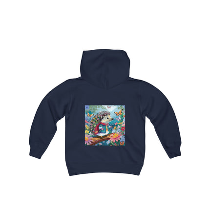 Cute Hedgehog Youth Hooded Sweatshirt – Garden Charm & Whimsical Delight