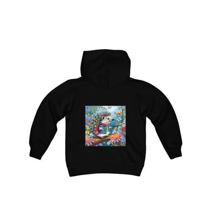 Cute Hedgehog Youth Hooded Sweatshirt – Garden Charm & Whimsical Delight