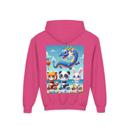 Seaside Scooter Friends Youth Hooded Sweatshirt – Coastal Fun & Playful Adventure