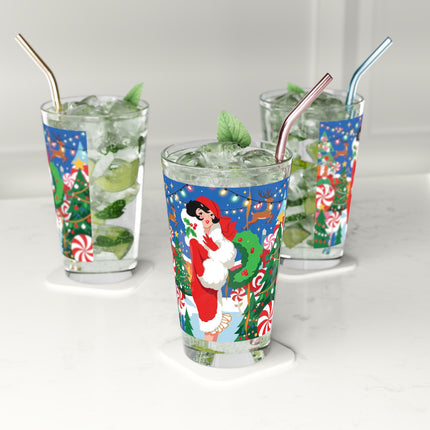 🦌🍬 The Lady Of The Peppermint Christmas Garden Pint Glass – Colorful Art Deco Holiday Fantasy