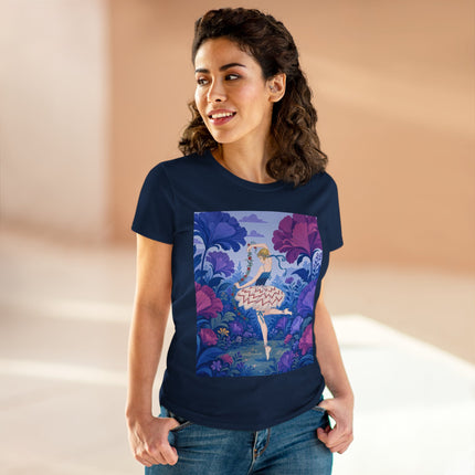 🌸🩰 The Enchanted Garden Ballet Cotton Tee – Art Deco Floral Whimsy