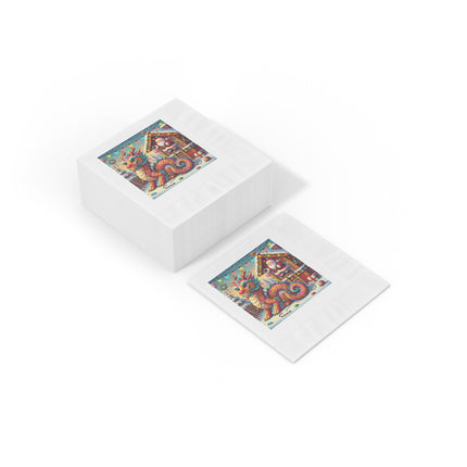 Playful Dragon's Christmas White Coined Napkins