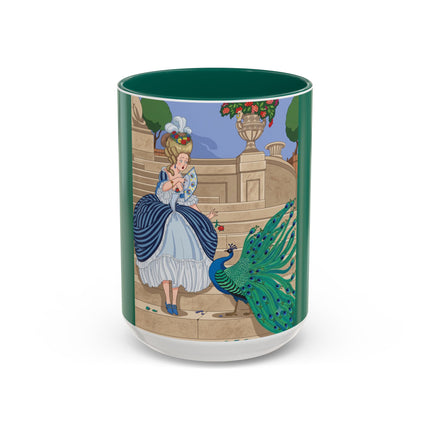 The Peacock's Admiration Colorful Mug (11oz, 15oz) – Rococo Elegance, Peacock Beauty & Garden Charm