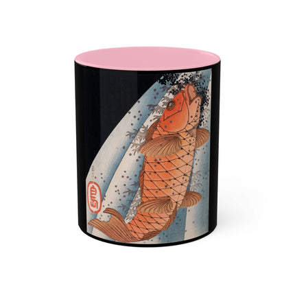 Carp Swimming up a Waterfall by Yashima Gakutei Colorful Mugs, 11oz