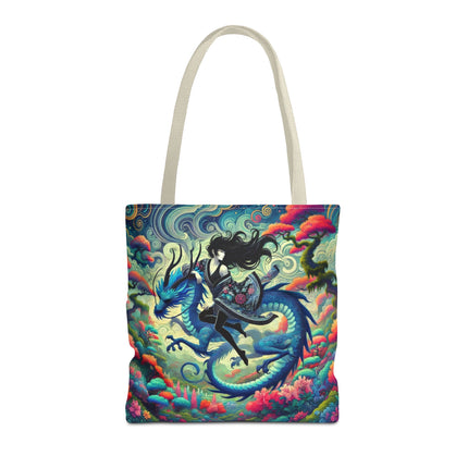 Mystic Guardian of the Sky Tote Bag – Warrior Fairy & Turquoise Dragon