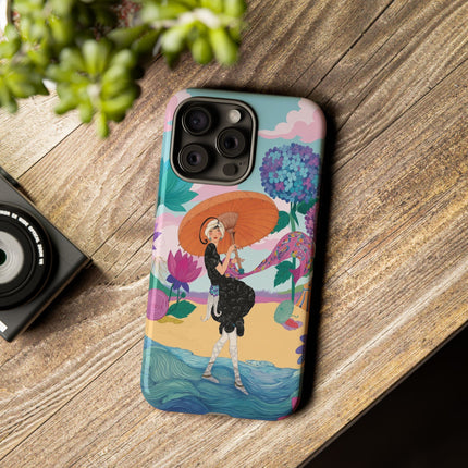 🌊☂️ The Lady Of The Flowered Seashore Phone Case – Art Deco Seaside Fashion