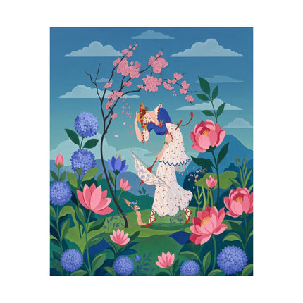 🌸☂️ The Lady Of The Falling Blossoms Matte Vertical Poster – Art Deco Garden Whimsy