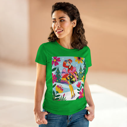 🎄🌺 Christmas In The Winter Garden Cotton Tee – Art Deco Holiday Whimsy