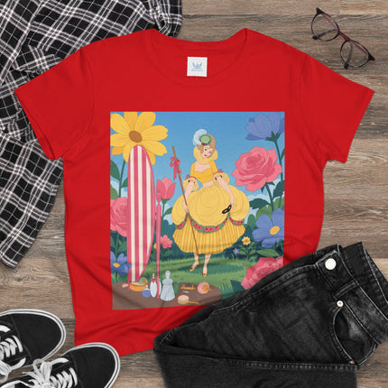 🌸🪞 The Lady Of The Flower Garden Mirror Cotton Tee – Art Deco Floral Fantasy