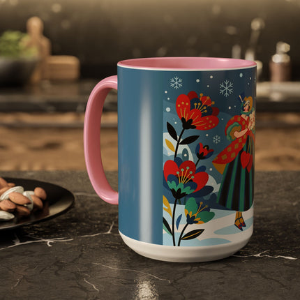 ❤️❄️ The Winter Heart Messenger Colorful Mug – Art Deco Snow Garden Fantasy