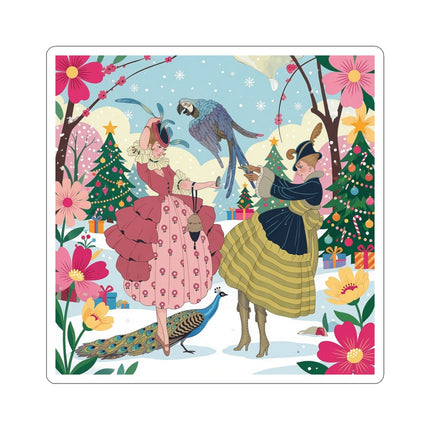 🦜🎄 The Christmas Parrot Promenade Kiss-Cut Sticker – Art Deco Holiday Fantasy