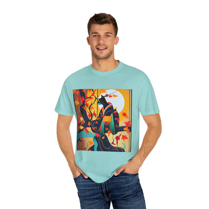 Black Cat in Kimono Unisex Garment-Dyed T-shirt