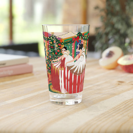 🎄💃 The Christmas Mirror Duet Pint Glass – Art Deco Holiday Elegance