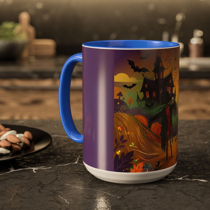 🌙🎃 The Scarecrow Of Haunted Hollow Colorful Mug – Whimsical Halloween Mystery
