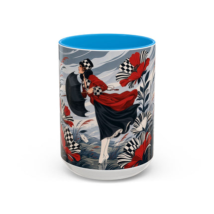 ☔🌹 The Scarlet Checkerboard Rainstorm Colorful Mug – Art Deco Floral Elegance