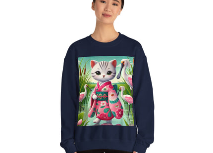 Geisha Kitten Strolls Among the Spoonbills  Unisex Heavy Blend™ Crewneck Sweatshirt