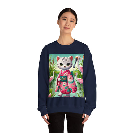 Geisha Kitten Strolls Among the Spoonbills  Unisex Heavy Blend™ Crewneck Sweatshirt