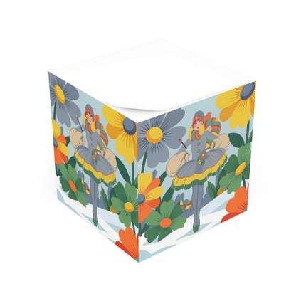 🌼❄️ The Winter Flower Wanderer Note Cube – Retro Botanical Winter Whimsy