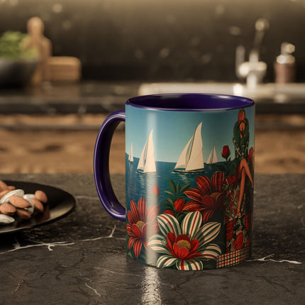 ⛵🌹 The Seaside Rose Traveler Colorful Mug – Art Deco Floral Elegance
