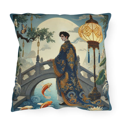 Moonlit Bridge Gentleman Outdoor Pillows – Imperial Serenity & Moonlit Harmony