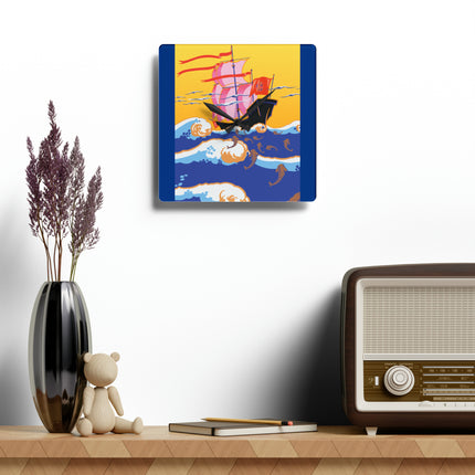Golden Seas and Whimsical Dreams Acrylic Wall Clock, Round and Square