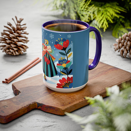 ❤️❄️ The Winter Heart Messenger Colorful Mug – Art Deco Snow Garden Fantasy