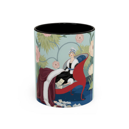 The Lady Of The Scarlet Chaise Colorful Mugs – Art Deco Romantic Elegance