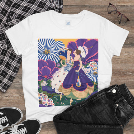 💜🌼 The Violet Garden Companions Cotton Tee – Art Deco Fashion Illustration
