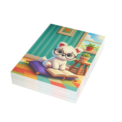 🐶📚 The Little Puppy Bookworm Greeting Card – Whimsical Reading Adventure