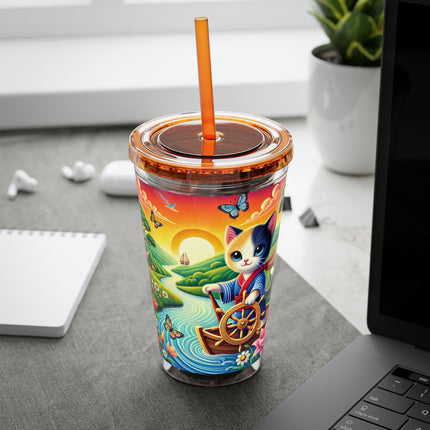 Sailor Kitten’s River Adventure Sunsplash Tumbler with Straw, 16oz