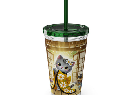 Playful Kitten in the Tea Room Sunsplash Tumbler with Straw, 16oz