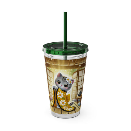 Playful Kitten in the Tea Room Sunsplash Tumbler with Straw, 16oz