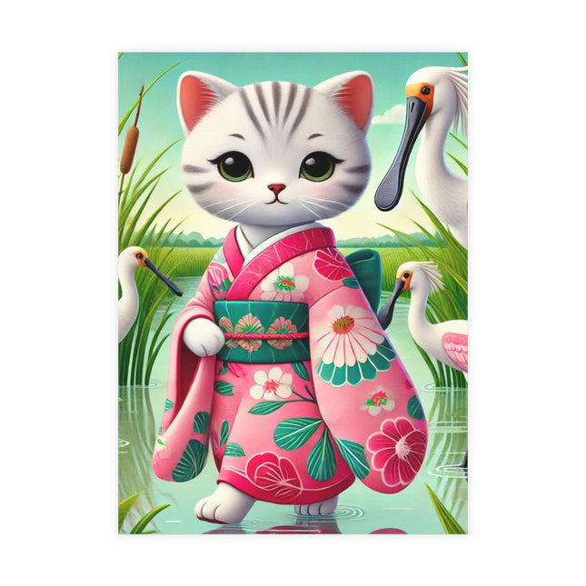 Geisha Kitten Strolls Among the Spoonbills Postcard Bundles (envelopes included) - Bundles of 10, 30, 50 Pieces