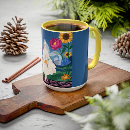 The Lady Of The Golden Parasol Colorful Mugs – Art Deco Botanical Elegance