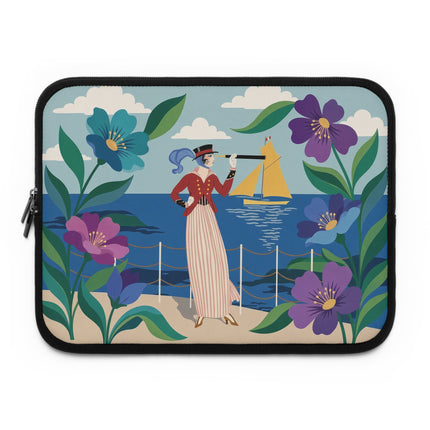 ⚓🌸 The Lady At The Seaside Laptop Sleeve – Art Deco Nautical Elegance