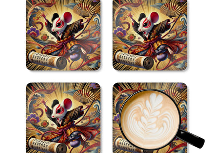 Theatrical Mouse on a Mission Corkwood Coaster Set
