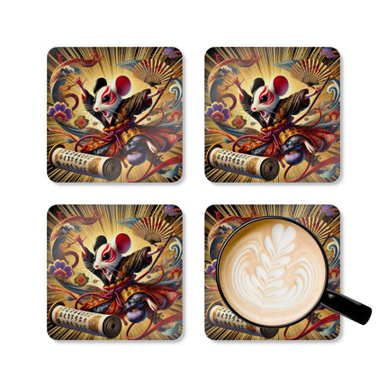 Theatrical Mouse on a Mission Corkwood Coaster Set