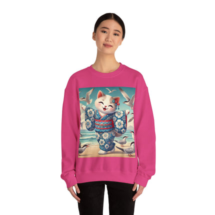 Geisha Kitten by the Seaside Heavy Blend™ Crewneck Sweatshirt