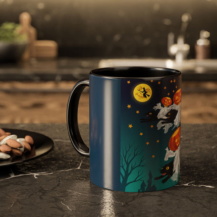 🐈‍⬛🎃 The Flying Black Cats Of Halloween Colorful Mug – Whimsical Storybook Charm