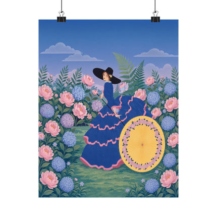 🌸☂️ The Lady Of The Flower Garden Parasol Matte Vertical Poster – Art Deco Botanical Elegance