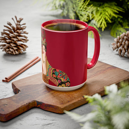 Butterfly Empress of the Crimson Pavilion Colorful Mug (11oz, 15oz) – Art Deco Beauty, Butterfly Elegance & Ornamental Style