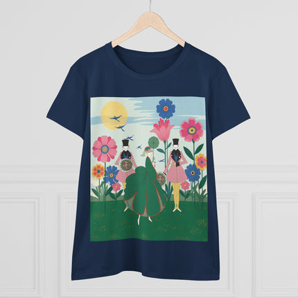 🌸🎩 The Lady Of The Giant Flower Garden Cotton Tee – Art Deco Floral Promenade