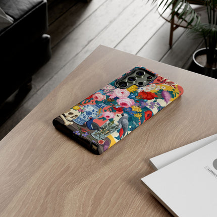 Floral Vanitas Phone Case – Parrot & Porcelain Splendor